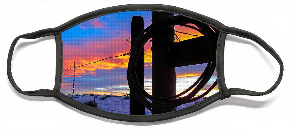 Sunset Face Mask featuring the photograph Prairie Fence Sunset by Dawn Key