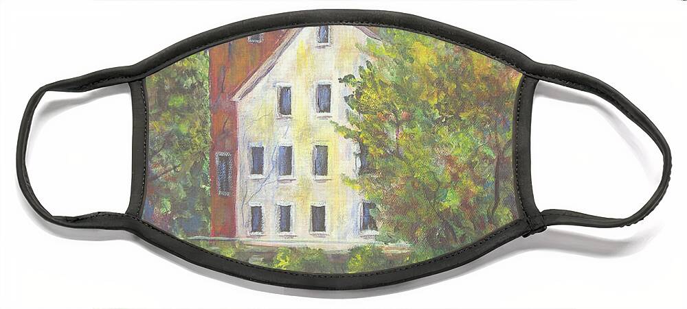 Parssville Mill Face Mask featuring the painting Prallsville Mill from Waterfall by Katalin Luczay