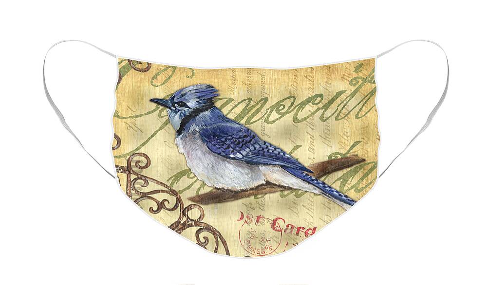 Blue Jay Face Mask featuring the painting Pretty Bird 4 by Debbie DeWitt
