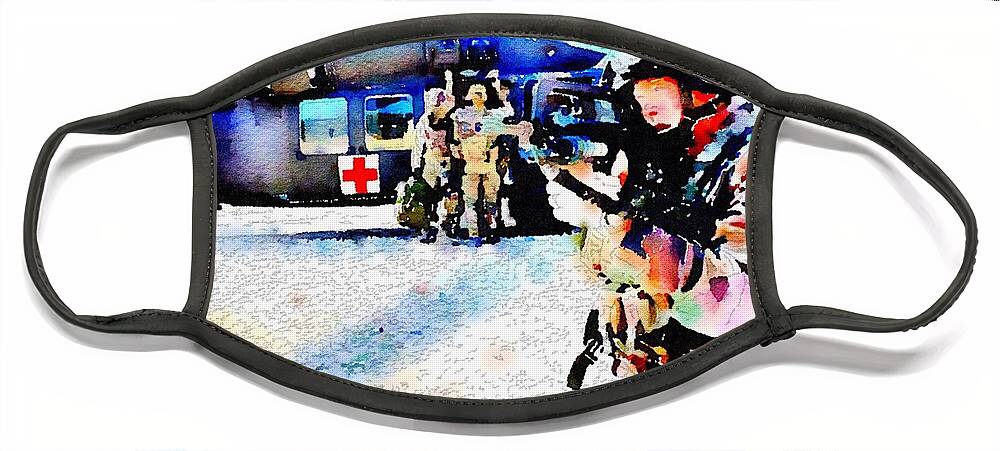 Medical Evacuation Face Mask featuring the painting Protection by HELGE Art Gallery