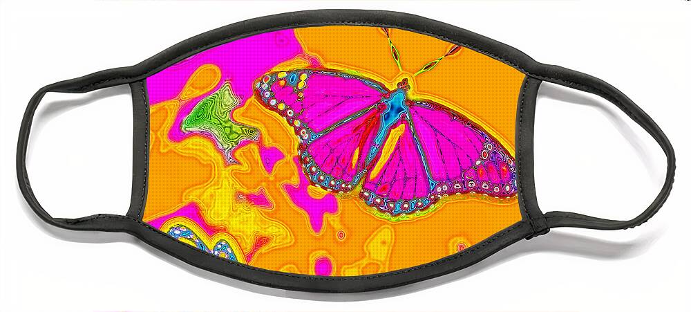 Pink Face Mask featuring the digital art Psychedelic Butterflies by Marianne Campolongo