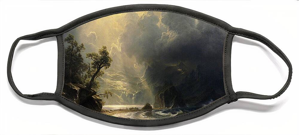 Albert Bierstadt Face Mask featuring the painting Puget Sound on the Pacific Coast by Albert Bierstadt