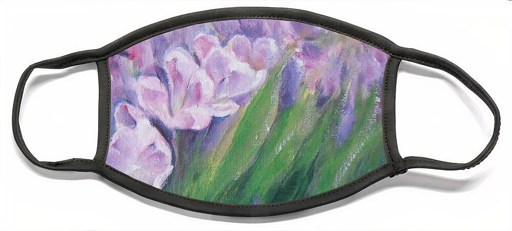 Impressionist Face Mask featuring the painting Purple Tulips by Jane See