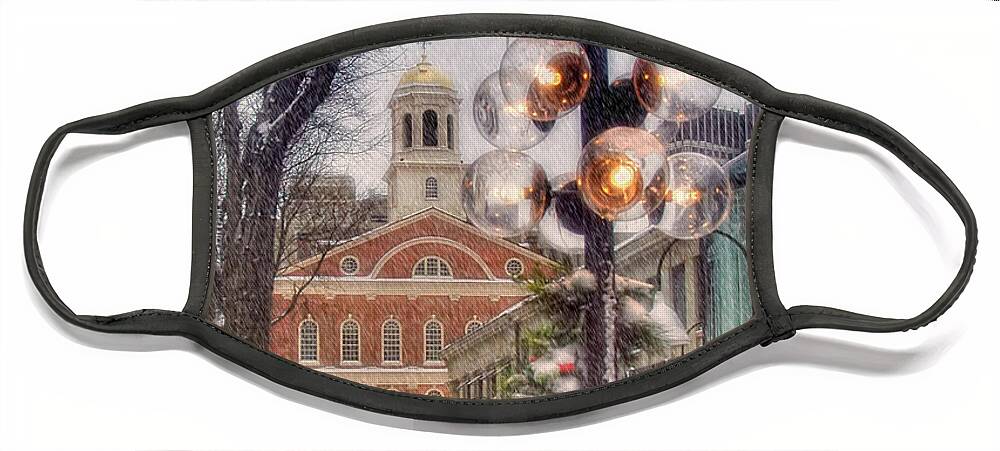 Quincy Market Face Mask featuring the photograph Quincy Market Flurries by Joann Vitali