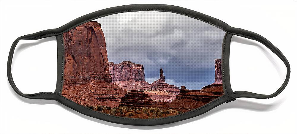 Monument Valley Face Mask featuring the photograph Rain Over the Monuments by Jim Garrison