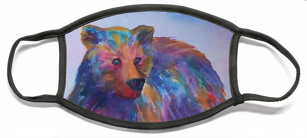 Bear Face Mask featuring the painting Rainbow Bear by Ellen Levinson