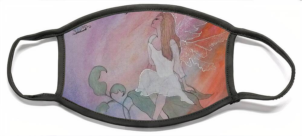 Watercolour Face Mask featuring the painting Rainbow Butterfly Fairy by Lynne McQueen