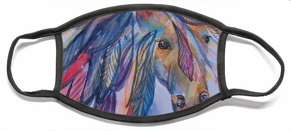 Horse Face Mask featuring the painting Rainbow Horse Spirit by Ellen Levinson