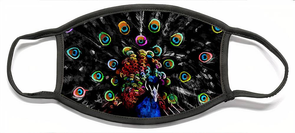 Colorful Peacock Face Mask featuring the digital art Rainbow Peacock by Jayne Carney