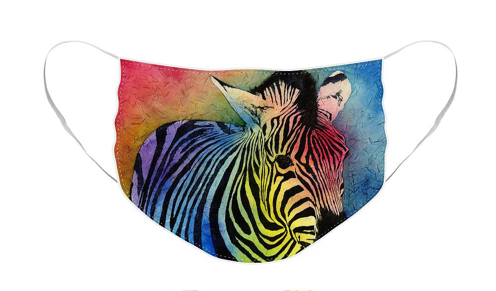 Zebra Face Mask featuring the painting Rainbow Zebra by Hailey E Herrera