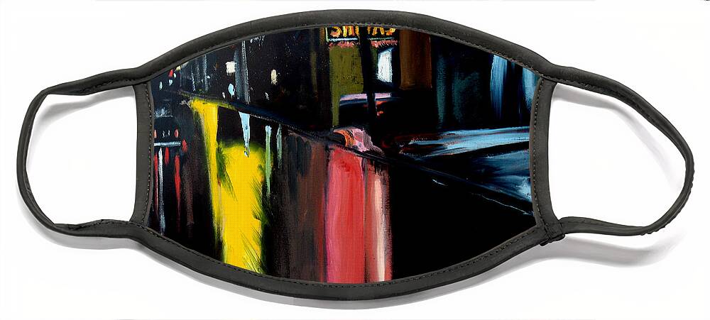Raining Face Mask featuring the painting Raining Night in the City by Christopher Shellhammer