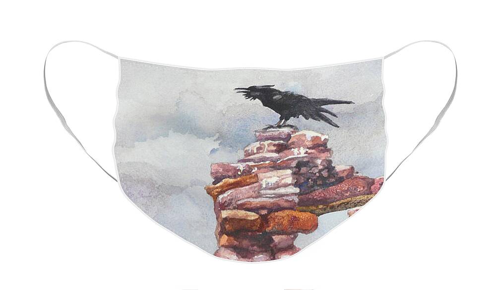 Raven Painting Face Mask featuring the painting Raven at Hovenweep by Anne Gifford