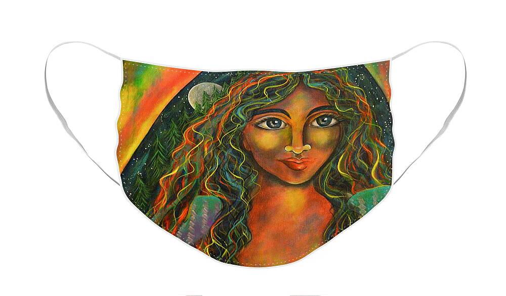 Sacred Art Paintings Face Mask featuring the painting Raven Moon by Deborha Kerr
