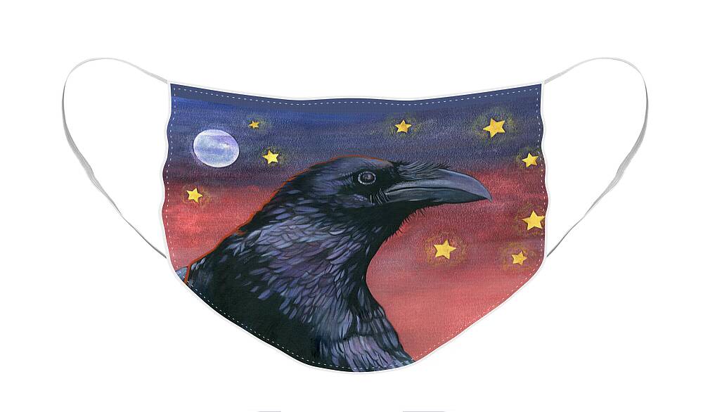 Raven Face Mask featuring the painting Raven Steals the Moon - Moon what Moon? by J W Baker