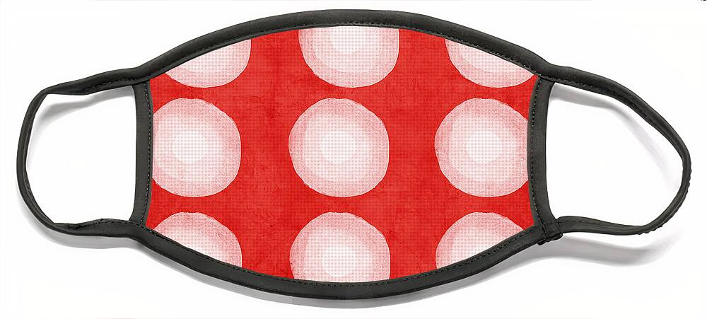 Shibori Dye Circles Pattern Shibori Look Red White Texture Pillow Abstract Art Pop Art Geometric Bedroom Art Kitchen Art Living Room Art Gallery Wall Art Art For Interior Designers Hospitality Art Set Design Wedding Gift Art By Linda Woods Face Mask featuring the painting Red and White Shibori Circles by Linda Woods
