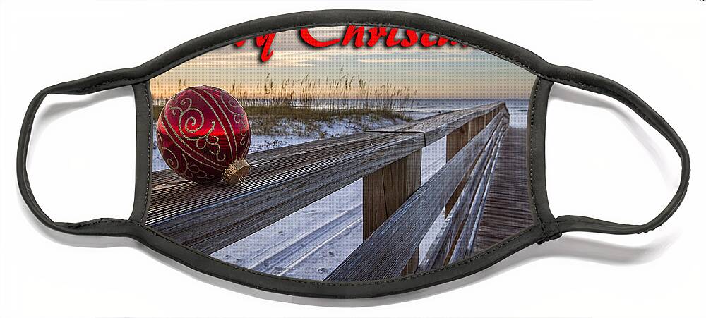 Christmas Face Mask featuring the digital art Red Bulb on the Rail by Michael Thomas