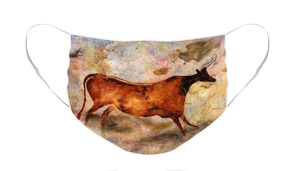 Cave Face Mask featuring the painting Red Cow by Hailey E Herrera
