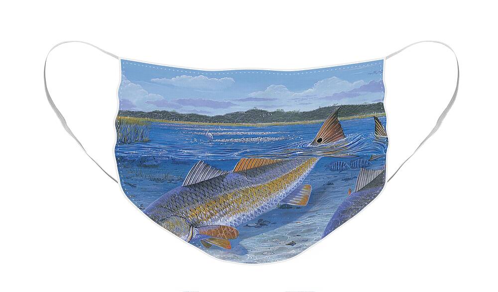 Redfish Face Mask featuring the painting Red Creek In0010 by Carey Chen