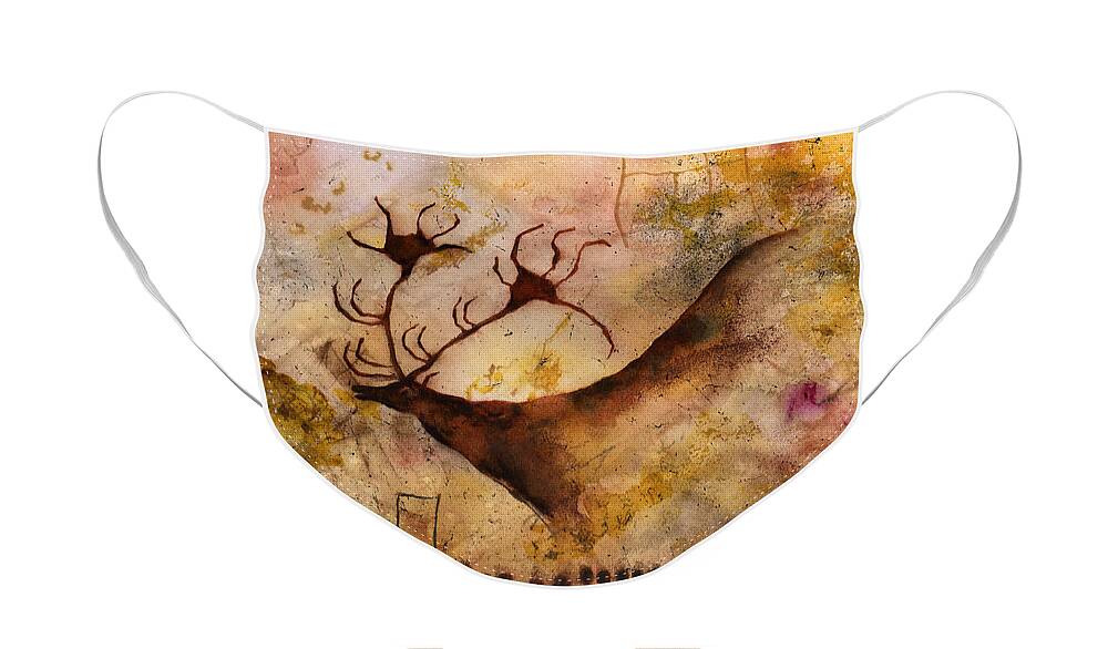 Cave Face Mask featuring the painting Red Deer by Hailey E Herrera