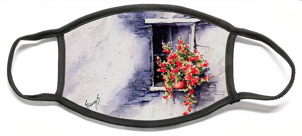 Window Face Mask featuring the painting Red Flowers by Sam Sidders