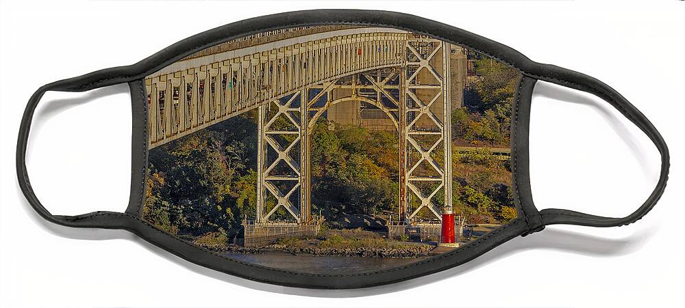Autumn Face Mask featuring the photograph Red Lighthouse And Great Gray Bridge by Susan Candelario