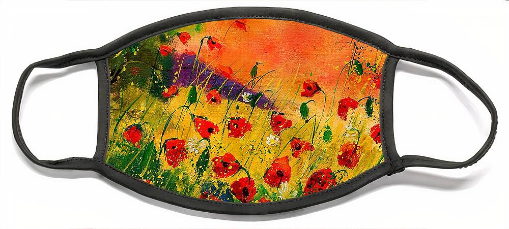 Poppies Face Mask featuring the painting Red Poppies 45 by Pol Ledent