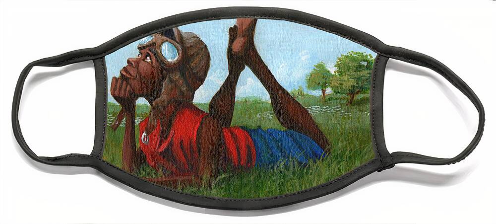 Tuskegee Face Mask featuring the painting Red Tail Dreamer by Jerome White