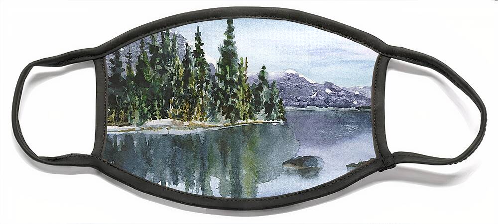 Lake Painting Face Mask featuring the painting Reflections by Anne Gifford