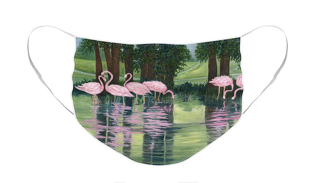 Karen Zuk Rosenblatt Art And Photography Face Mask featuring the painting Reflections in Pink by Karen Zuk Rosenblatt