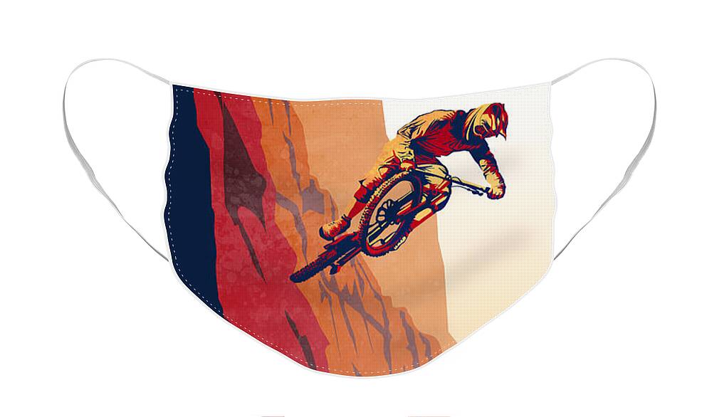 Retro Mountain Bike Face Mask featuring the painting Retro cycling fine art poster Good to the Last Drop by Sassan Filsoof