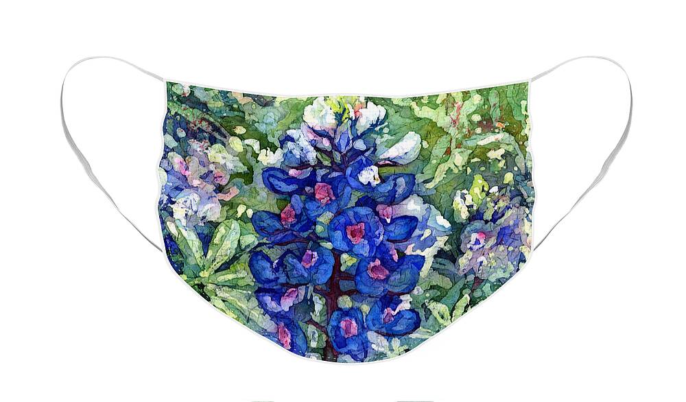 Bluebonnet Face Mask featuring the painting Rhapsody in Blue by Hailey E Herrera