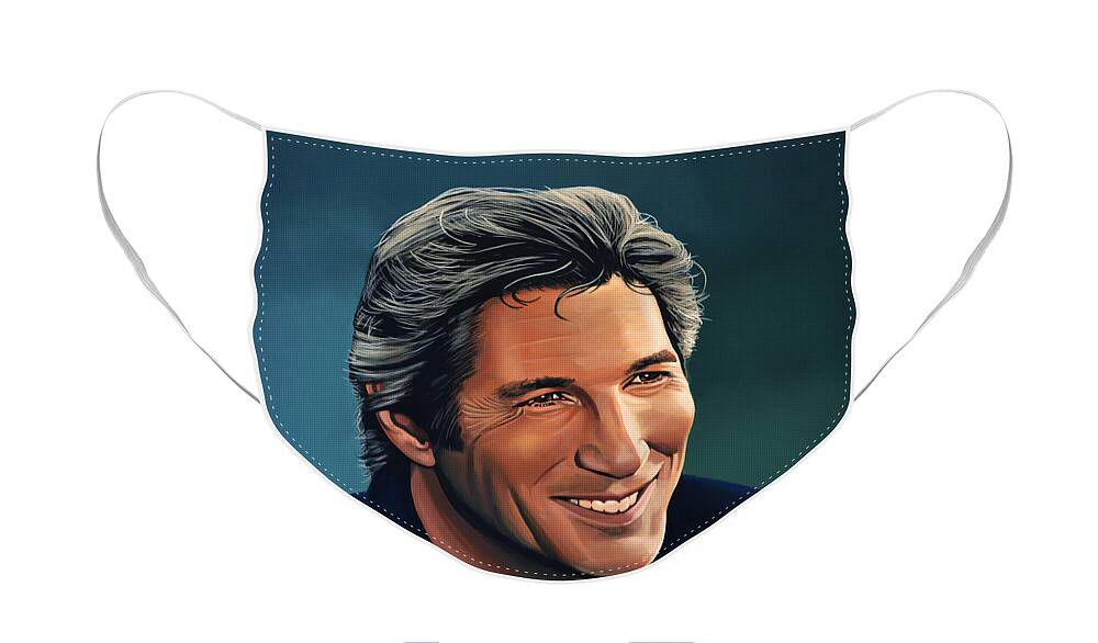 Richard Gere Face Mask featuring the painting Richard Gere by Paul Meijering