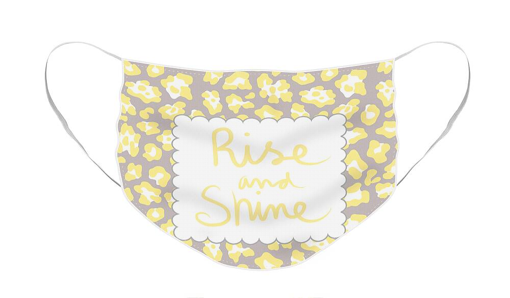 Rise And Shine Face Mask featuring the mixed media Rise and Shine- yellow and grey by Linda Woods