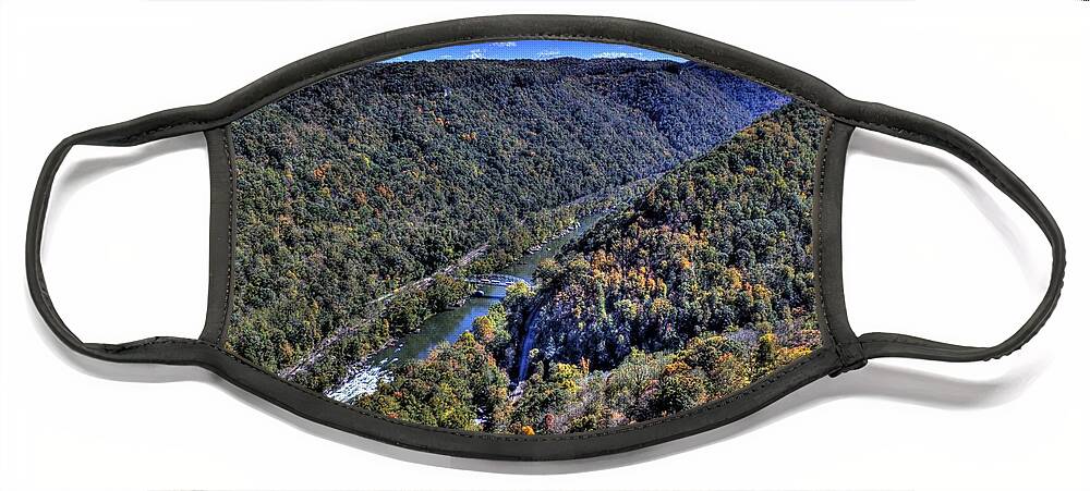 River Face Mask featuring the photograph River through the Hills by Jonny D