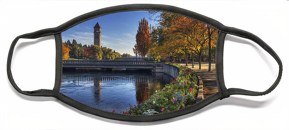 Clock Tower Face Mask featuring the photograph Riverfront Park - Spokane by Mark Kiver