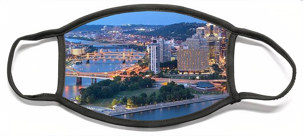 Pittsburgh Skyline Face Mask featuring the photograph Rivers Bridges And Skyscrapers In Pittsburgh by Adam Jewell