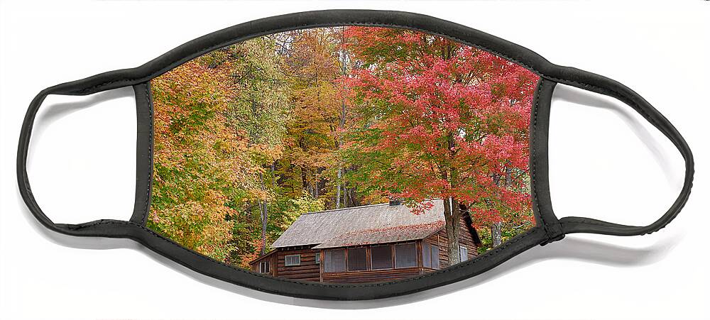 Robert Frost Face Mask featuring the photograph Robert Frost cabin in autumn by Jeff Folger