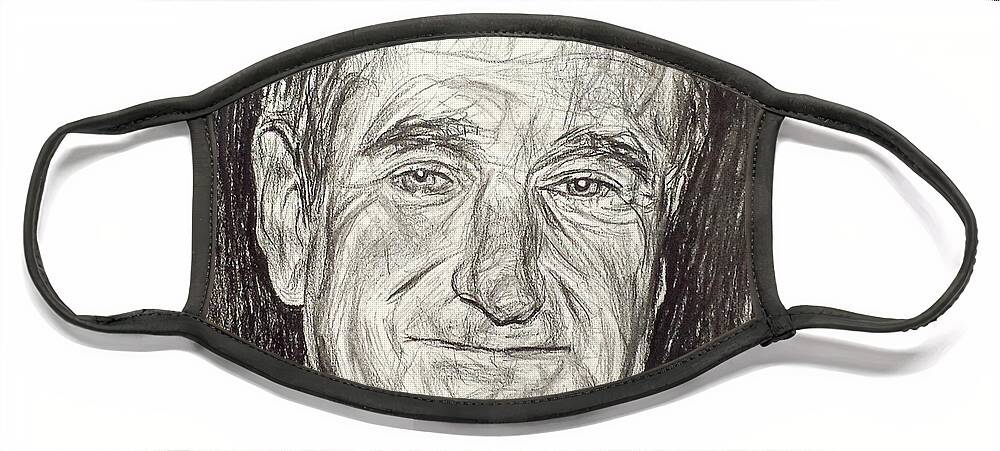 Robin Williams Face Mask featuring the drawing Robin Williams by Michael Morgan