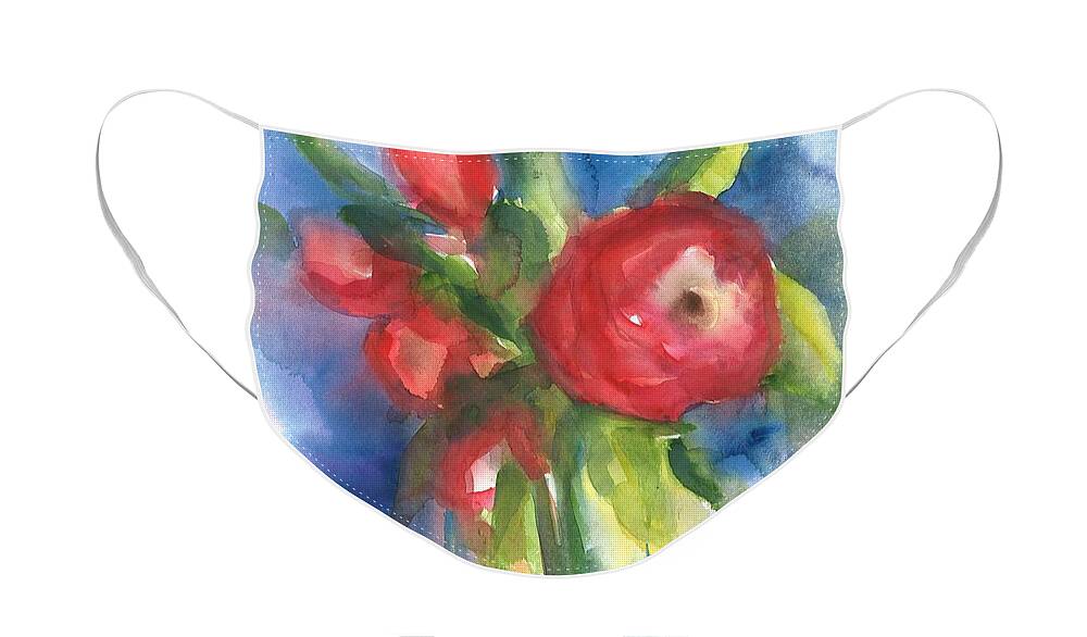 Wine Face Mask featuring the painting Rose Blooming by Sherry Harradence