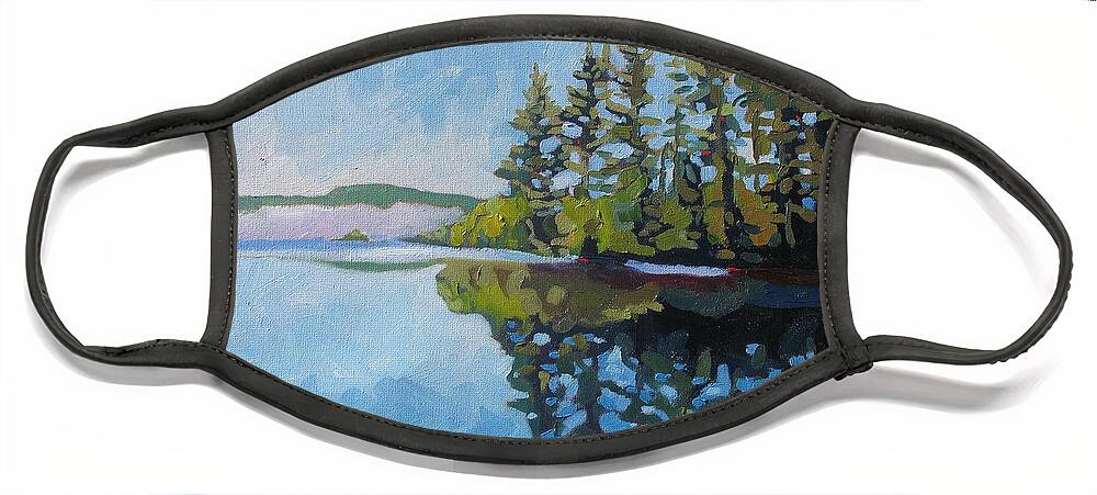 Round Lake Face Mask featuring the painting Round Lake Mirror by Phil Chadwick