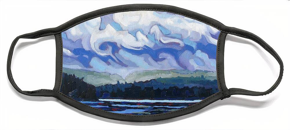 Chadwick Face Mask featuring the painting Round Lake Thunderstorm by Phil Chadwick