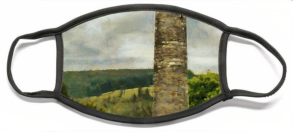 Glendalough Face Mask featuring the painting Round Tower at Glendalough by Jeffrey Kolker