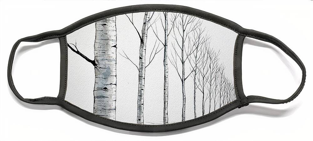 Birch Tree Face Mask featuring the painting Row of Birch Trees in the Snow by Christopher Shellhammer