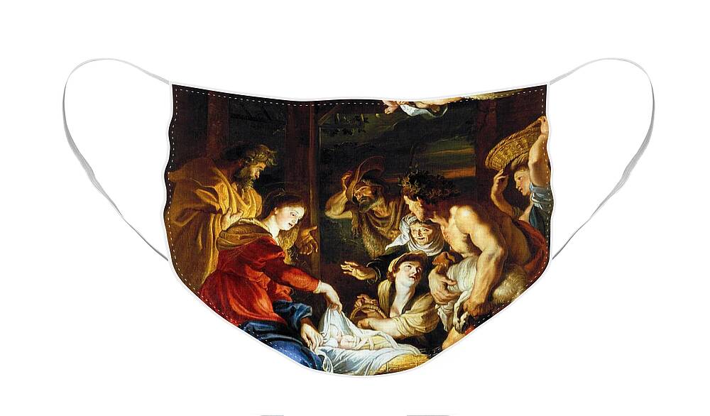 1608 Face Mask featuring the painting Adoration of the Shepherds by Peter Paul Rubens