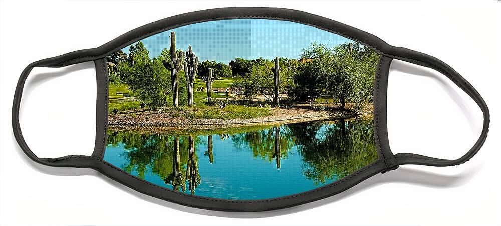 Saguaro Face Mask featuring the photograph Saguaro Reflections by Barbara Zahno