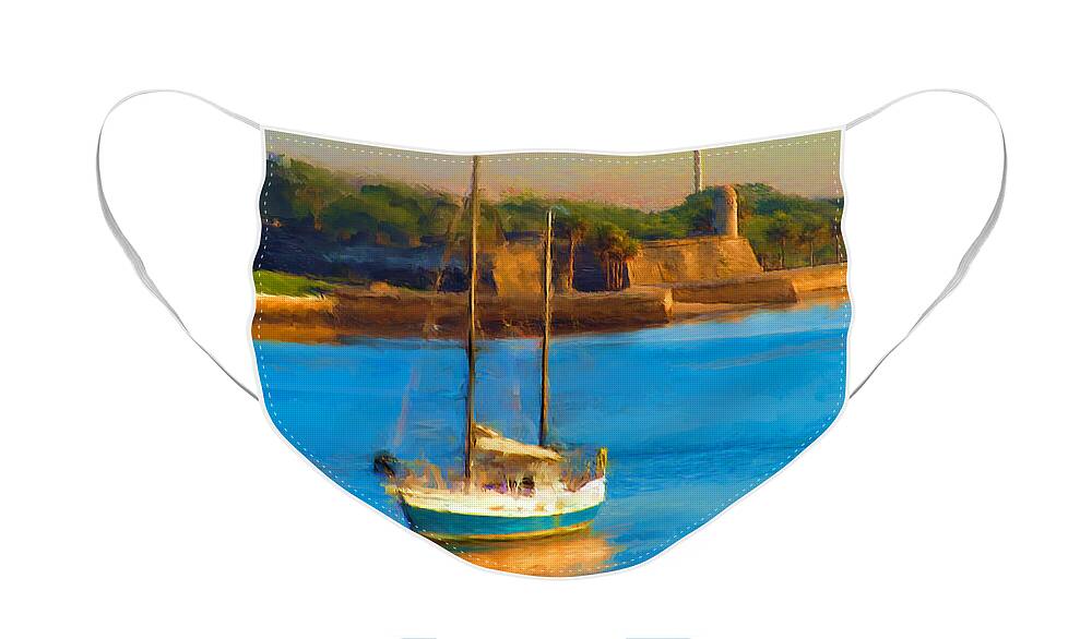 Sailboat Face Mask featuring the painting DA147 Sailboat by Daniel Adams by Daniel Adams