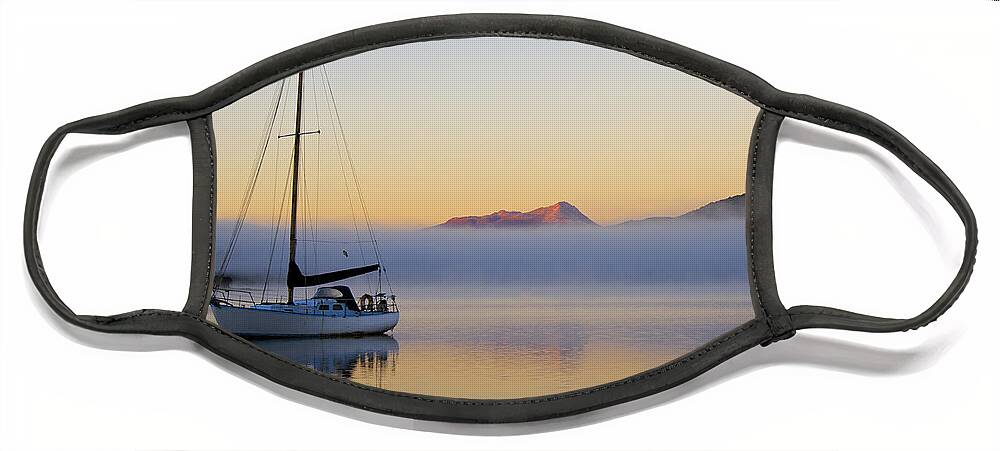 Sailboat Face Mask featuring the photograph Sailboat Sunrise Te Anau by Venetia Featherstone-Witty