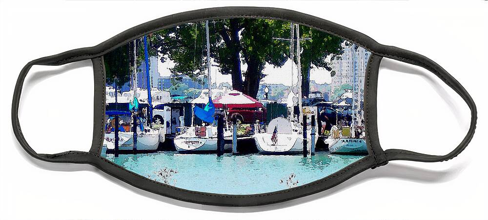 Sailboats Face Mask featuring the photograph Sailboats Docked In Detroit by Phil Perkins