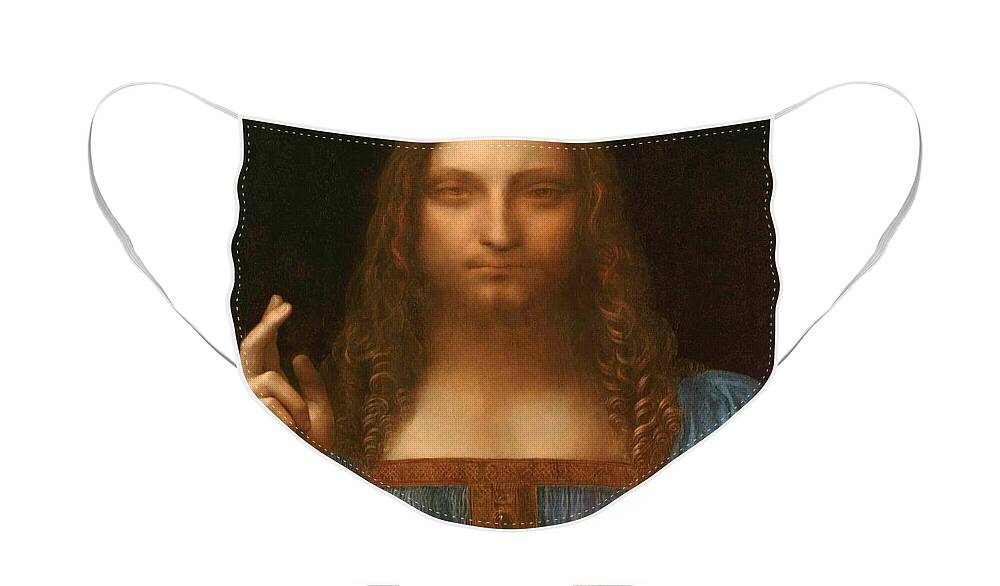 1500 Face Mask featuring the painting Salvator Mundi by Leonardo da Vinci