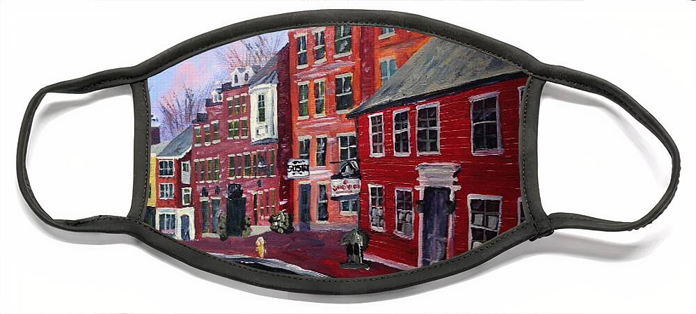 #shopfronts Face Mask featuring the painting Samona's Realty on Bow Street by Francois Lamothe
